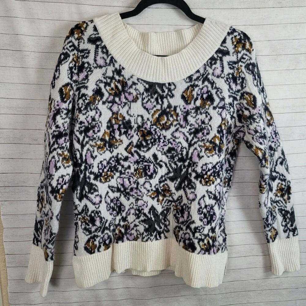 LOFT PAINTERLY FLORAL WOOL BLEND SWEATER, SZ MEDIUM